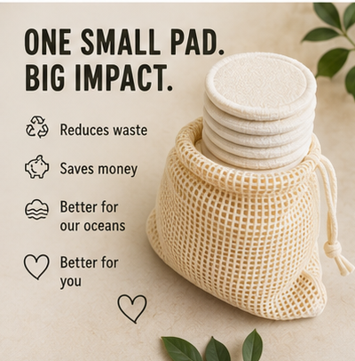 Reusable Makeup Pads — Organic Cotton & Bamboo, Washable (20-Pack + Mesh Bag)