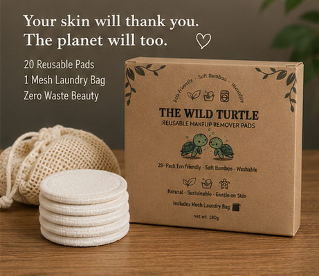 Reusable Makeup Pads — Organic Cotton & Bamboo, Washable (20-Pack + Mesh Bag)