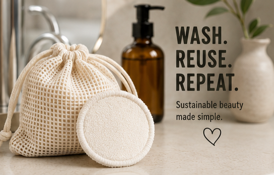 Reusable Makeup Pads — Organic Cotton & Bamboo, Washable (20-Pack + Mesh Bag)