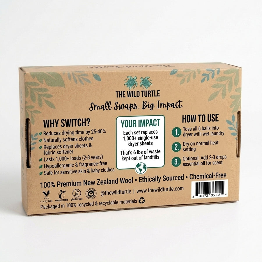 Wool Dryer Balls — Natural Fabric Softener, Dryer Sheet Replacement (6-Pack)