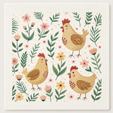 Golden Hens and Wildflowers Swedish dishcloth by My Rustic Roots