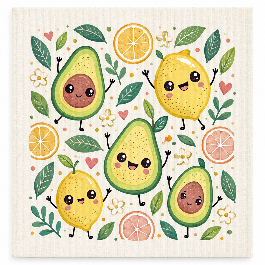 Happy Avocados and Lemons Swedish dishcloth by My Rustic Roots