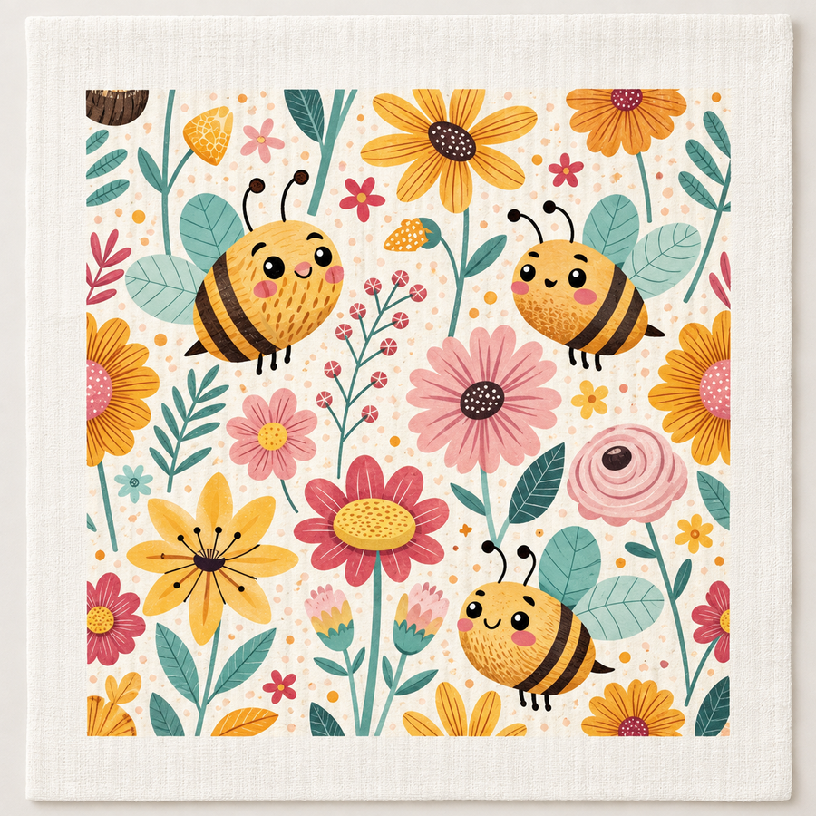 Bees and Blooms Swedish dishcloth by My Rustic Roots