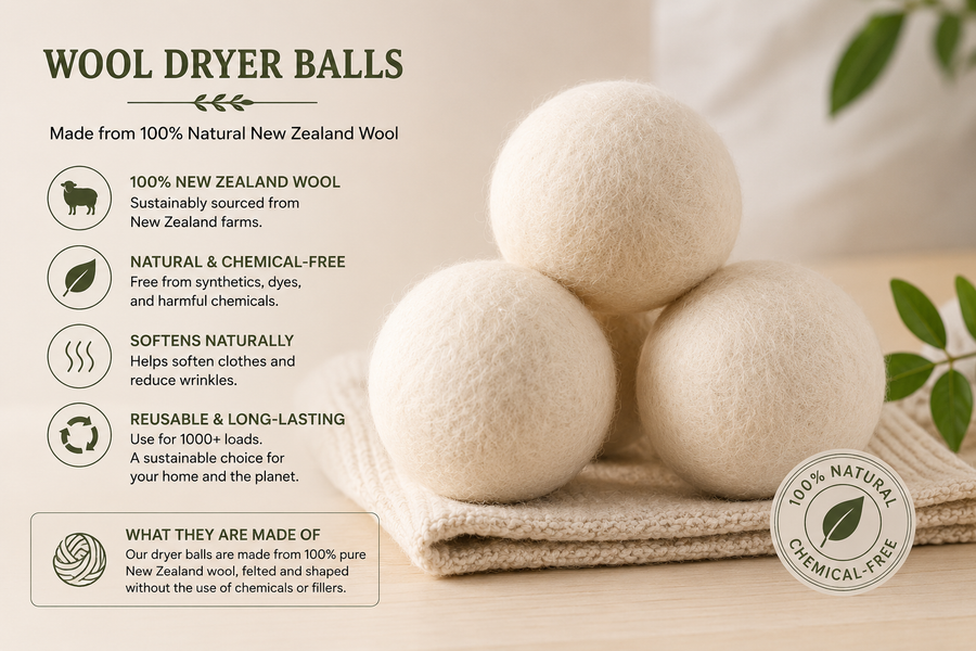 Wool Dryer Balls — Natural Fabric Softener, Dryer Sheet Replacement (6-Pack)