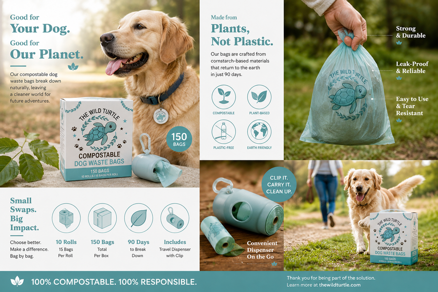 Dog Poop Bags — Compostable, Extra Thick, Leak-Proof 150 Bags  Dispenser Included
